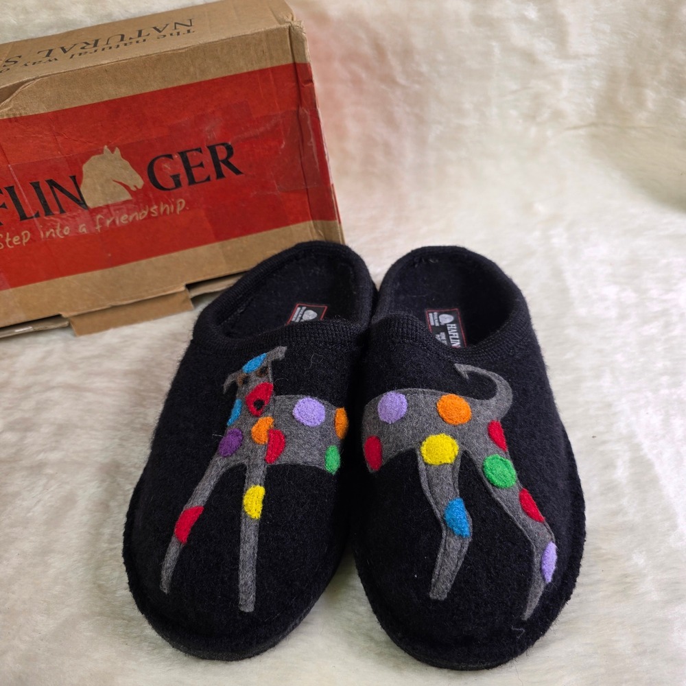 Haflinger Wool Dog Slippers Black Polka Dot Clogs Womens 37 6 6.5 NEW
